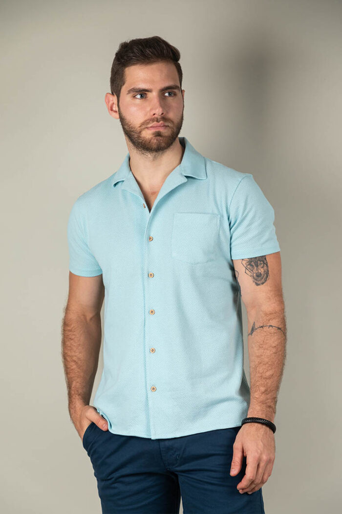 Camisa MC Indie Celeste Textura 1