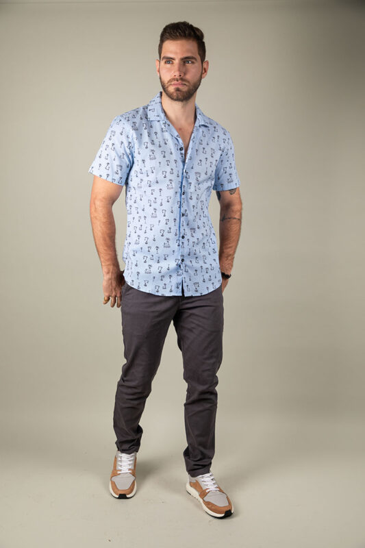 Camisa MC Indie Palmera 2 Botón Azul