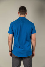 Camisa Indie Azul Electrico Lino Cuello Abierto