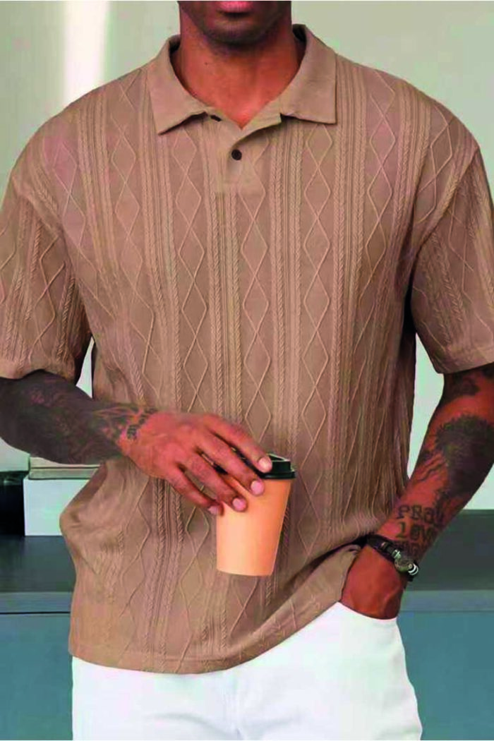 CAM-552025-TRk Camisa Indie MC Tejido Rombo Kaki