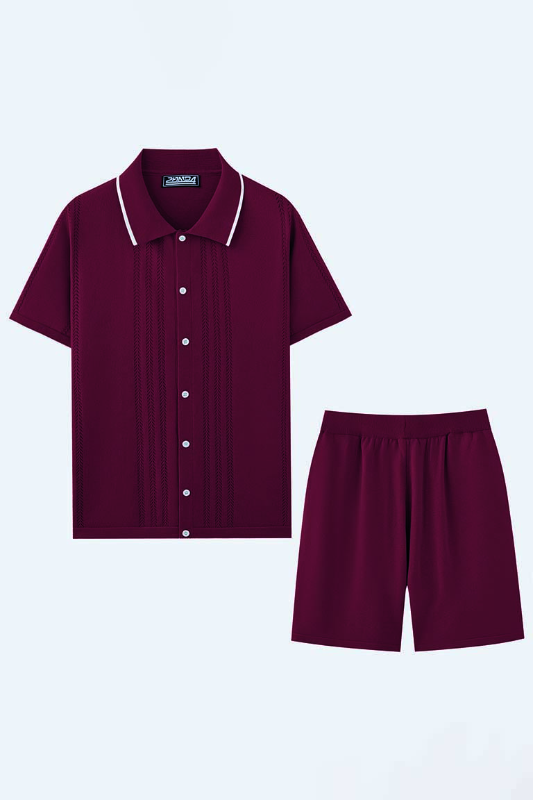 CONJ-332025-CSTVConjunto de Camisa y Short Tejido Casual Vino